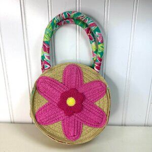 Woven Purse Girls Pink Flower Small Handbag Child Babydoll Top Handle Tote